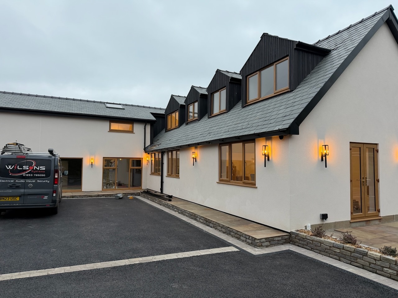 Exterior wall lanterns on rear elevation, Barn conversion, Wilsons Systems